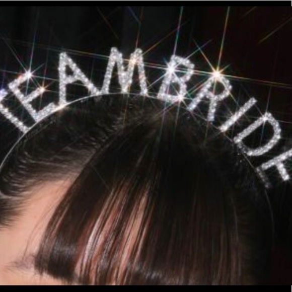 Team Bride Rhinestone 3-D Pop Up Headband Silver Tone - Picture 6 of 9